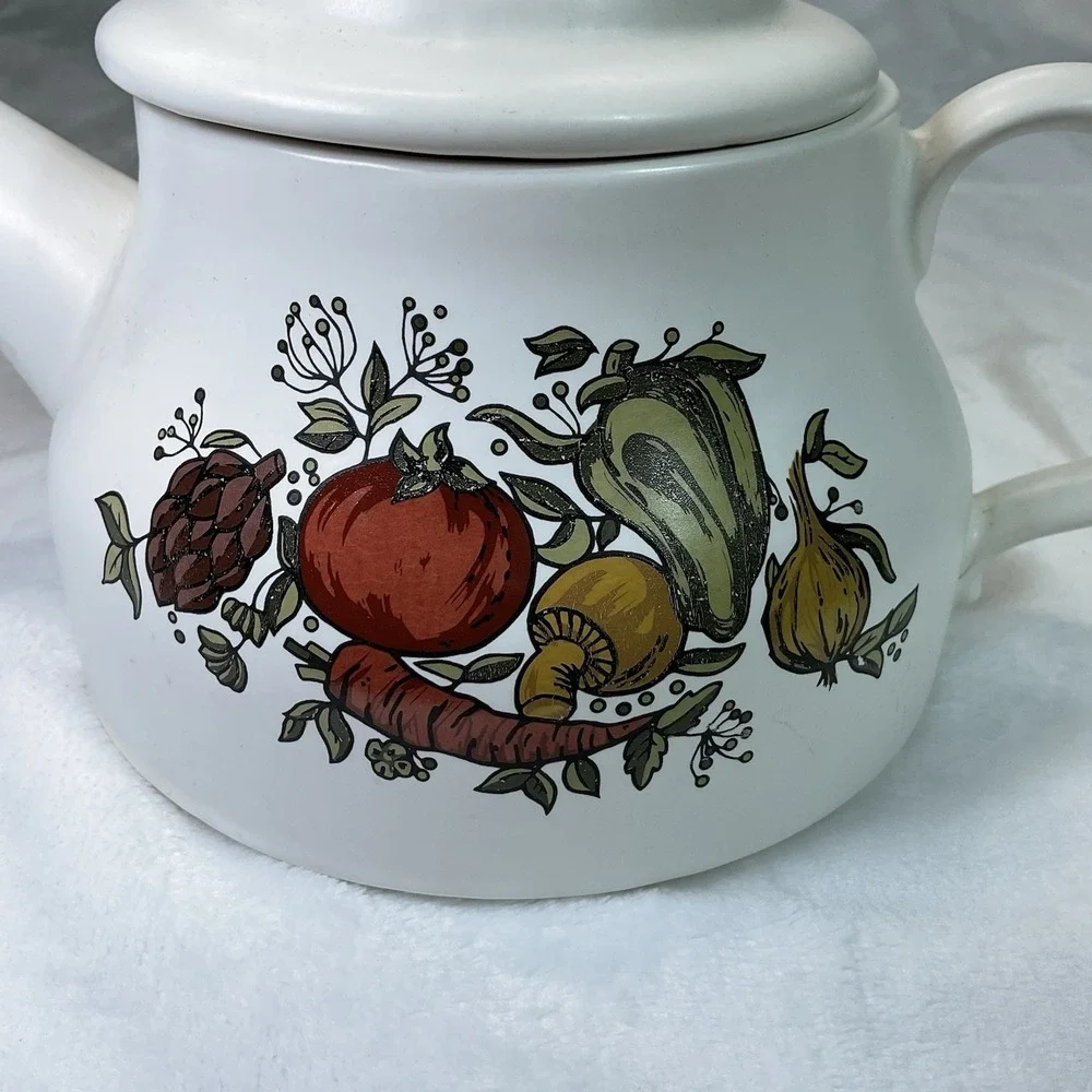 Vintage McCoy Pottery Spice Delight Teapot w/ Lid – Veggie & Mushroom Design